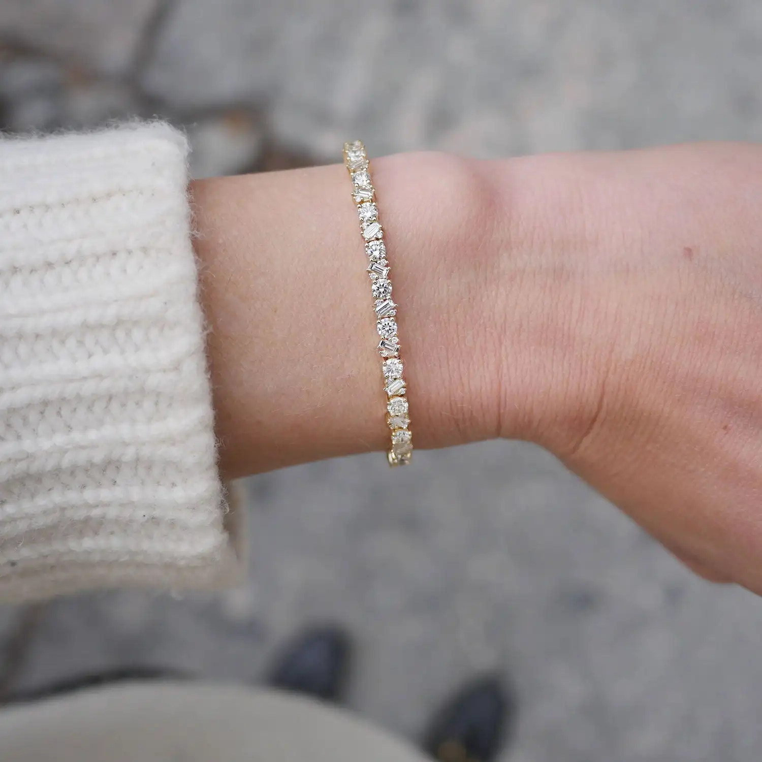 Confetti Multi Shape Diamond Tennis Bracelet 14k Solid Gold Lab Grown Diamond Tennis Bracelet