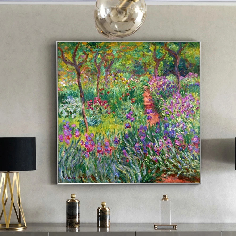 Wall Framed Home Decor House Famous Monet Garden Canvas Flowers Paintings Reproduction For Living Room
