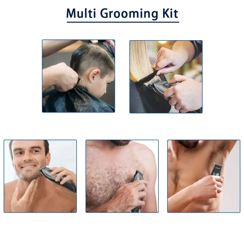 NK1879 Professional Cordless Hair Trimmer Kit for Men Rechargeable USB-Powered Beard Shaver Stainless Steel for Outdoor Use