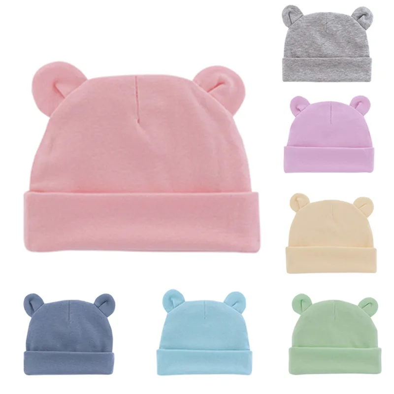 Autumn And Winter Toddler Turban Hat Cute Bear Ears Baby Headwear Wholesale Newborn Baby Beanie Hats