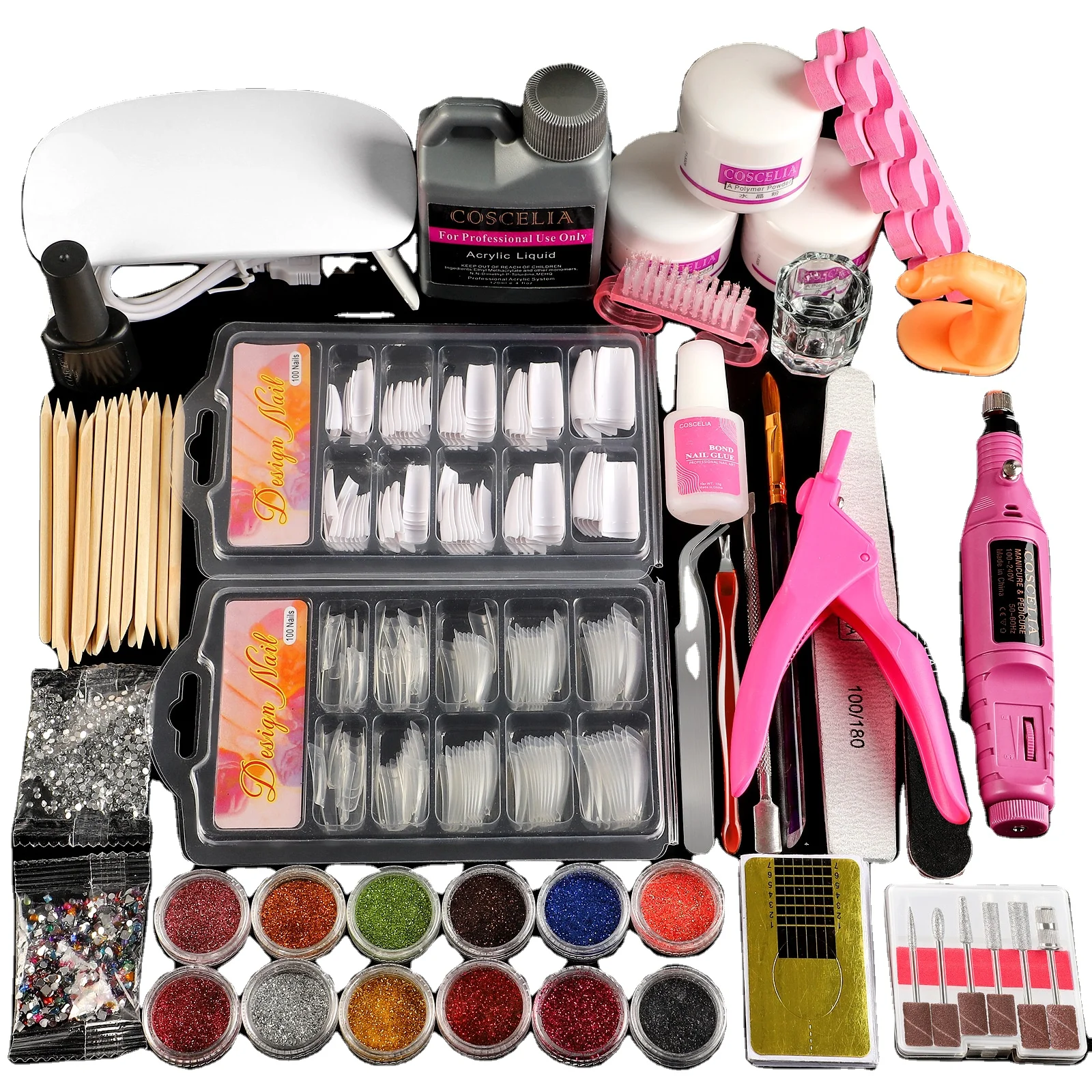 COSCELIA акриловый набор для ногтей с УФ лампой для ногтей цвета акриловый набор для ногтей профессиональные инструменты