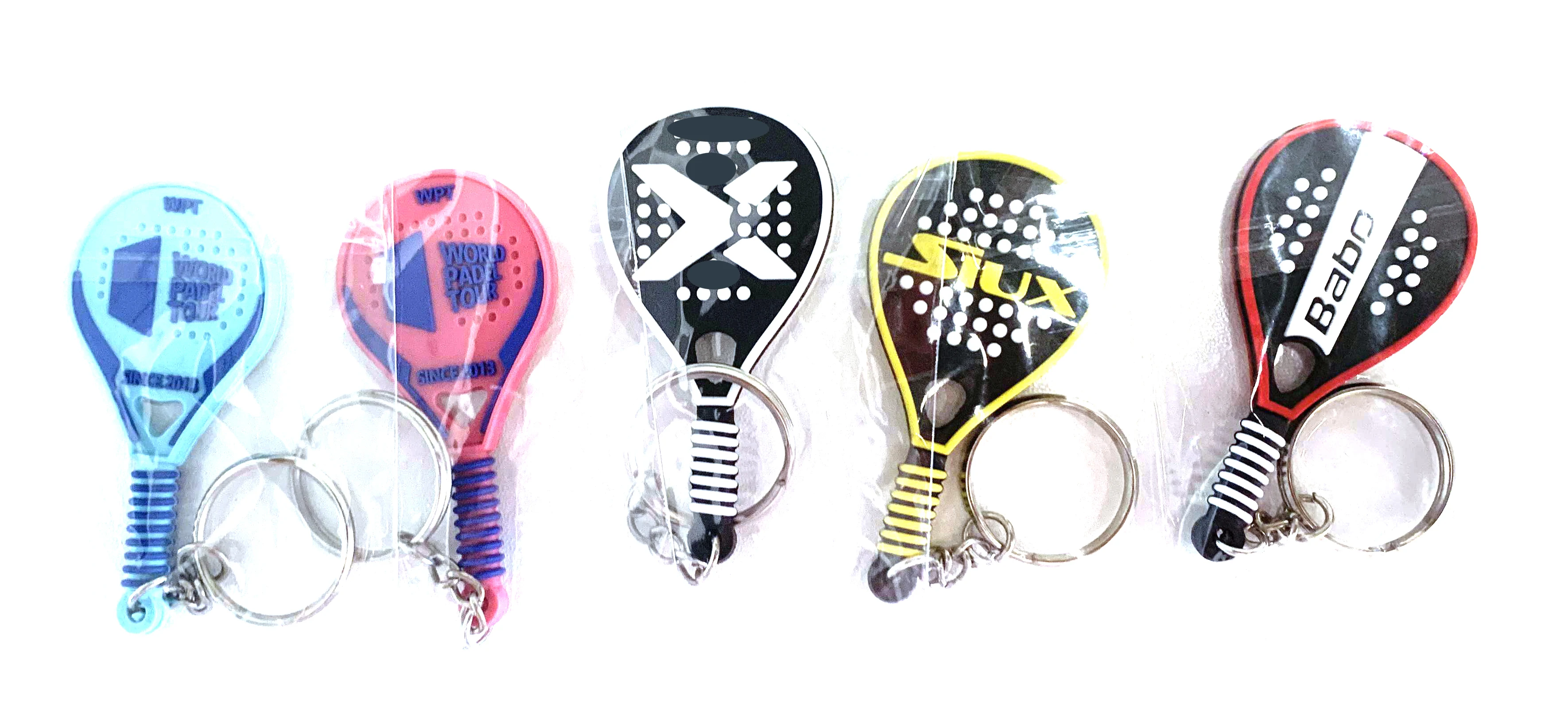 Factory OEM 3d Custom logo Soft Pvc Rubber Pickleball Paddle Keychains Accessories with Key Ring Padel Racket Keychain