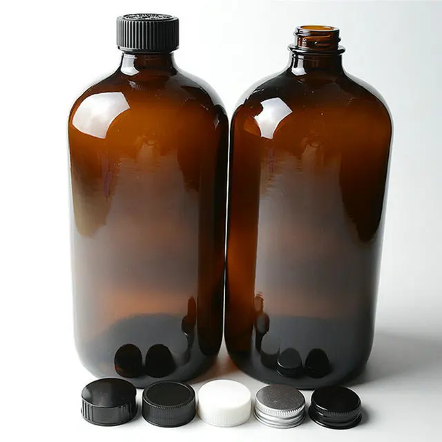 1000ml 1l Round Amber Pharmaceutical Packaging Glass Boston Bottle with Screw Cap