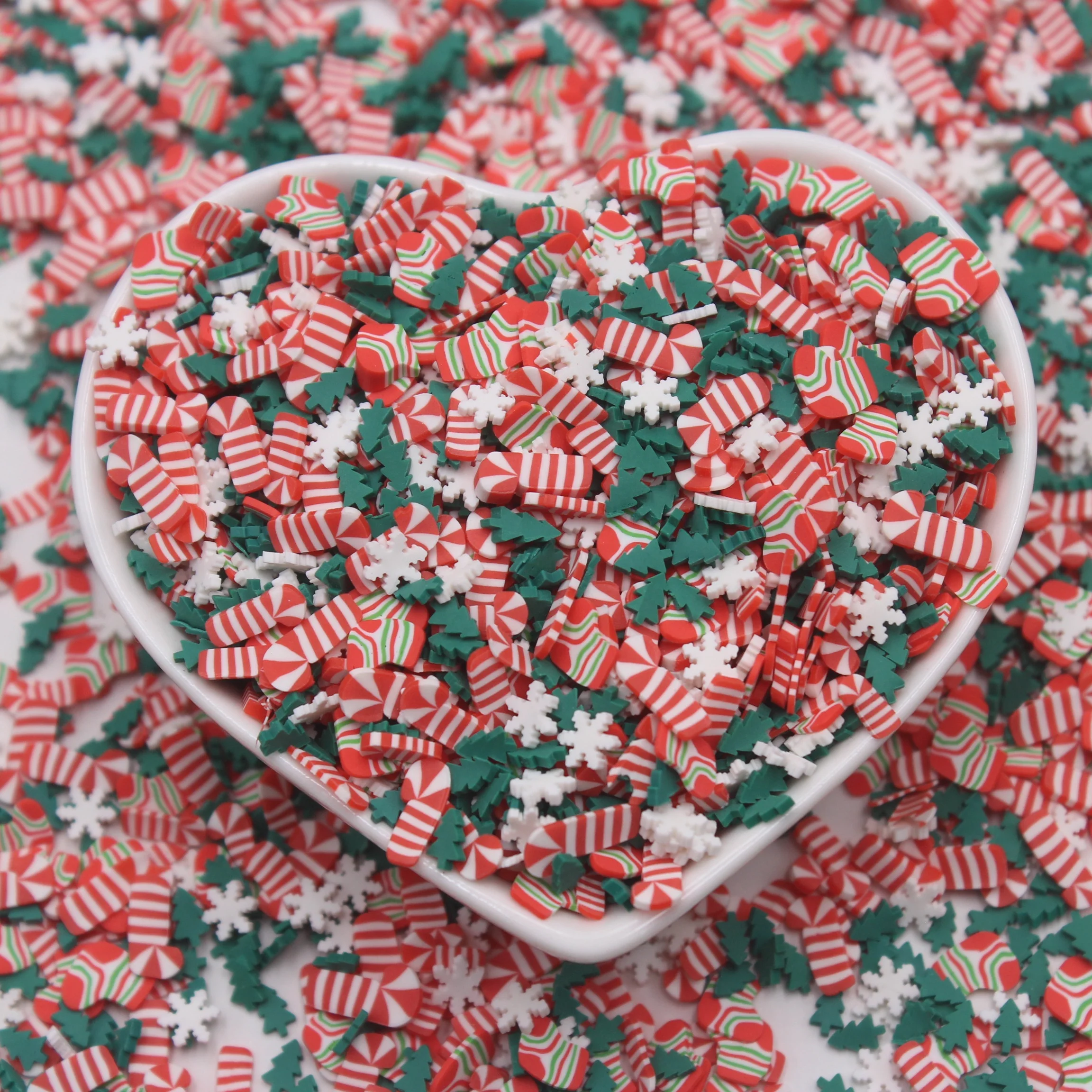 1KG/bag Xmas Themed Trees Mixed Crutch Cute Fawn Polymer Clay Slices Sprinkles with Gold Beads for DIY Crafts Filling