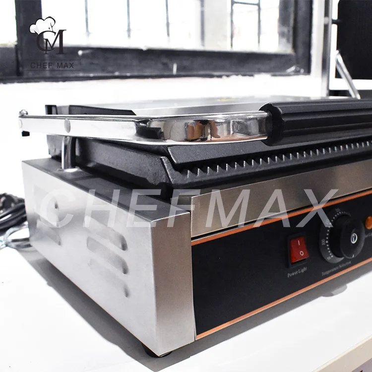 Chefmax Commercial Restaurant Custom 2200W Pressure Cast Iron Plate Grill Stainless Steel Electric Sandwich Panini Griddle
