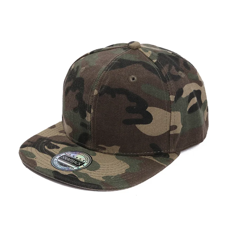 Custom Embroidered Logo Snapback Hat Classic Cotton 6 Panel Flat Bill Baseball Cap Men Camo Hip Hop Sport Snapback Cap