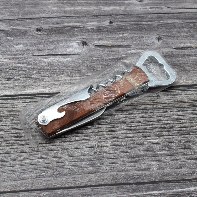 Deluxe Multifunctional Wood Handle Double Hinge Beer Opener Stainless Steel Wine Bottle Corkscrew For Waiters