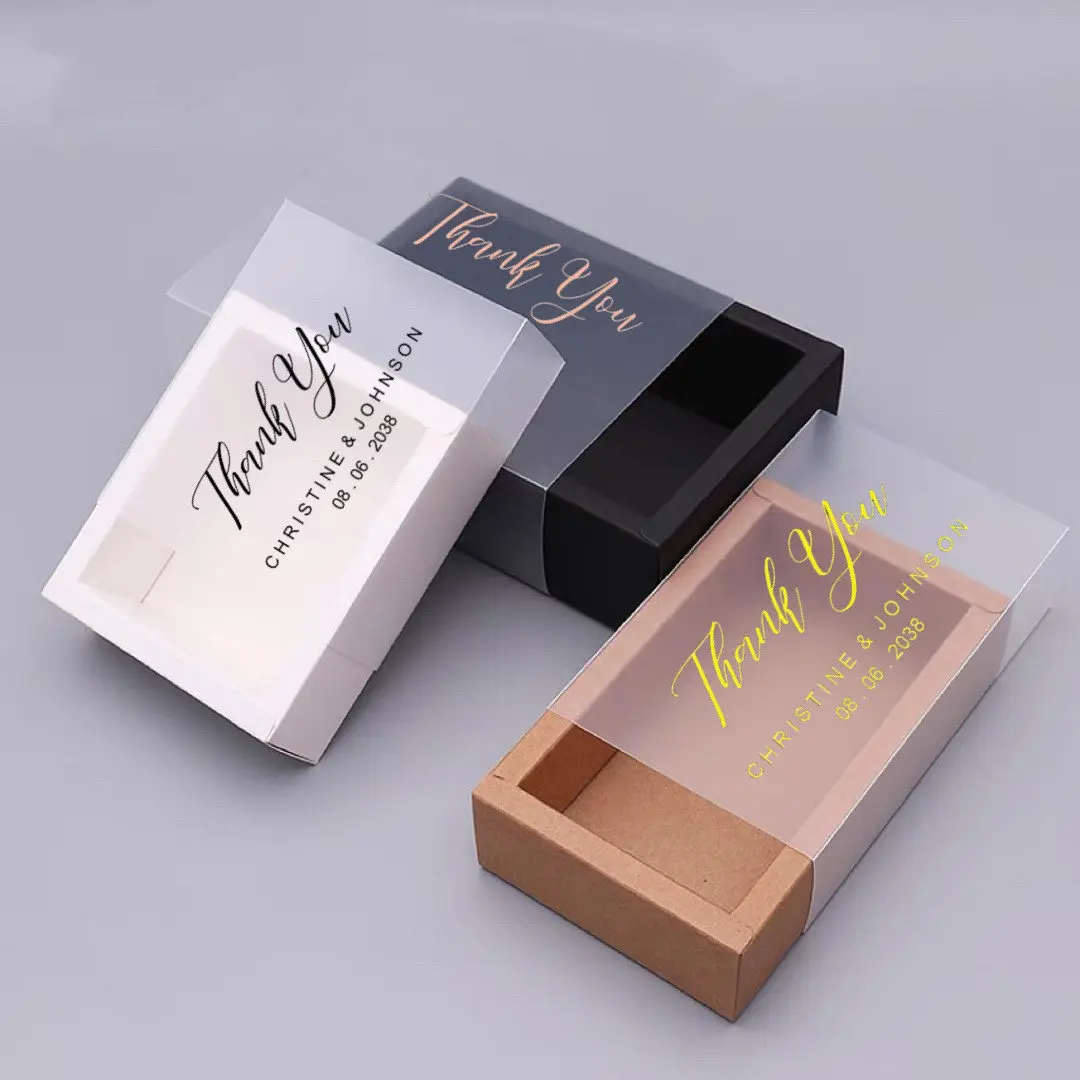 Wholesale Luxury Wedding Party Gold Foil Favor Gift Box PVC Sleeve Match Drawer Box With Custom Logo