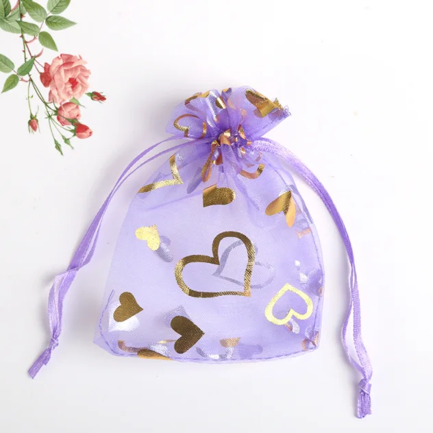 Mini jewelry gift trialling gold stamping pattern organza bag