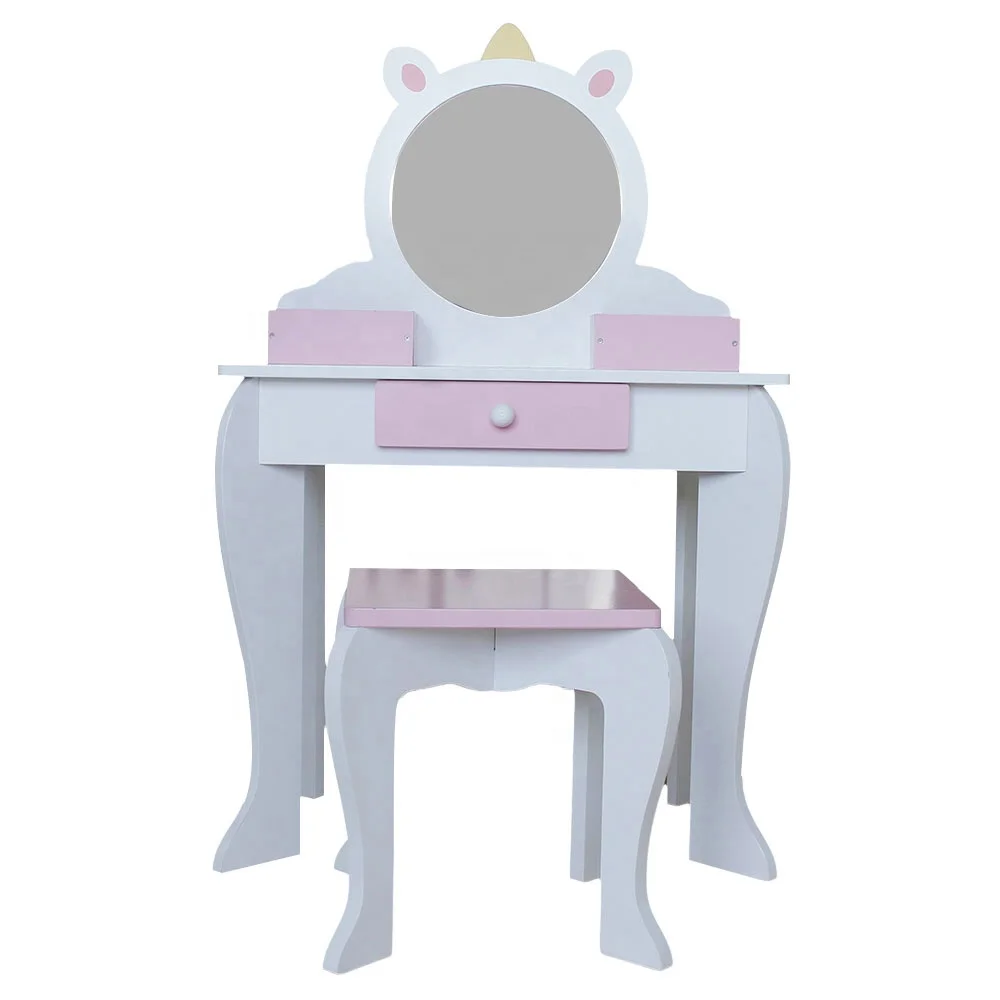 2024 Hot Sale New Style Kids Toys Fashion Princess Style Girls Pink Fancy Toy Dressing Table With Chair