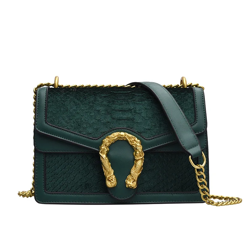 2022 Latest printed leather handbag purse for women, stylish clutch one shoulder crossbody bag with golden chain straps