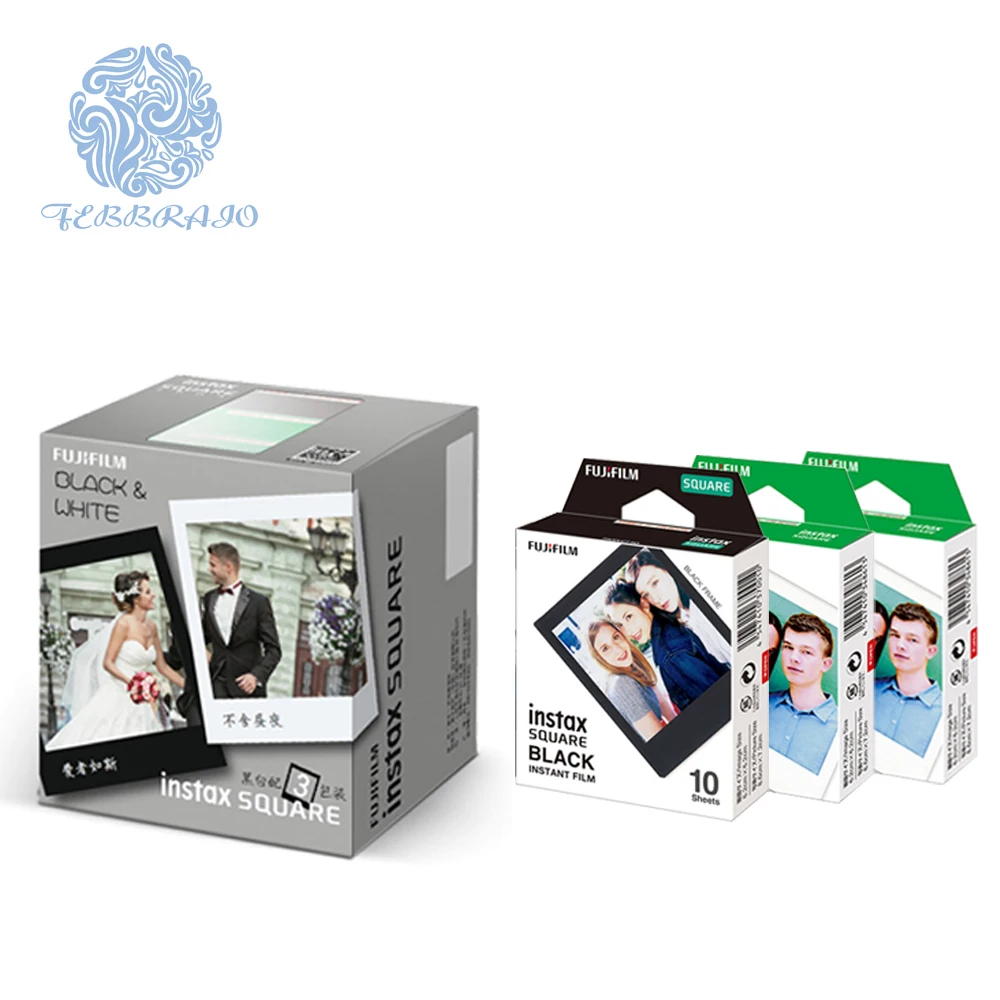  Instax квадратный пленка для Fuji instax площадь камеры и делиться видеозаписями SP-3 принтер 30 листов в упаковке (одна сторона черная Защитная с закругленными краями 2 белых dege пленки)