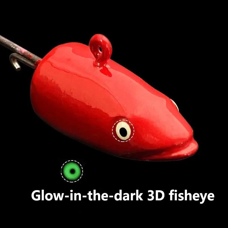 Wholesale fish type lead head hook 14g color road subsoft fish glow-in-the dark fish head hook barb
