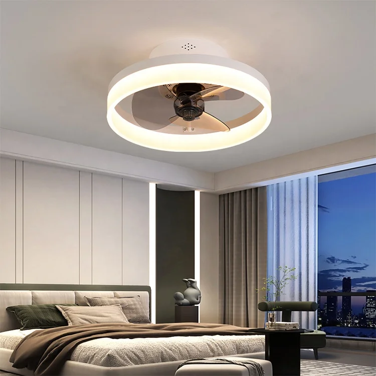 Living Room Bedroom LED Hanging Lamp Intelligent Remote Control Round Modern Black Led Ceiling Fans With Light