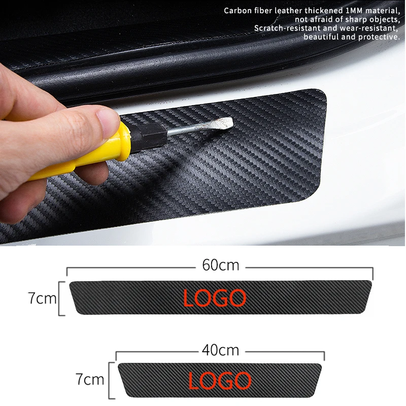 Custom Logo 4pcs Leather Car Threshold Strip Leather Anti-scratch Car Door Sill Guard Protector Car Protector Sticker