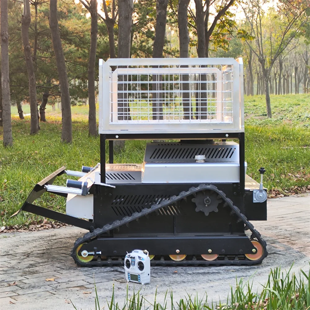 High Efficiency Heavy Duty Large 4 Stroke Crawler Bush Cutter Farm Robot Remote Control Lawn Mower With Basket