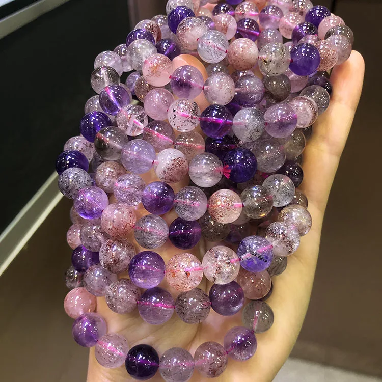 Natural icy crystal transparent Super Seven bracelet round beads 8mm Purple rutile single Circle Bracelet factory wholesale