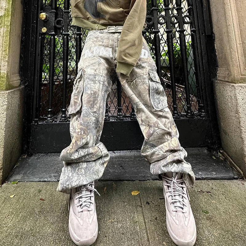 YSJY Custom Camouflage Stacked Pant High Waist Baggy Work Workwear Hunting Real Tree Cargo Camo Pants For Men