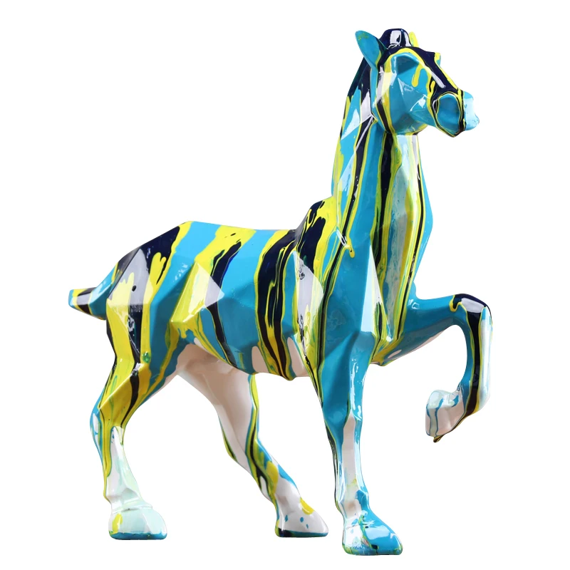 Custom Design Resin Crafts Drawing Surface Geometric Horse Sculpture Life size Statue