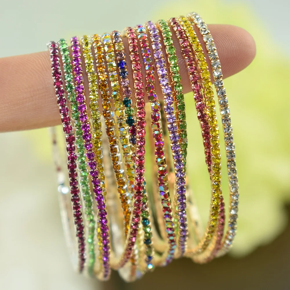 elastic cristal cheap wrist slim crystal bracelet fancy rainbow diamond elastic wrist jewelry bracelet