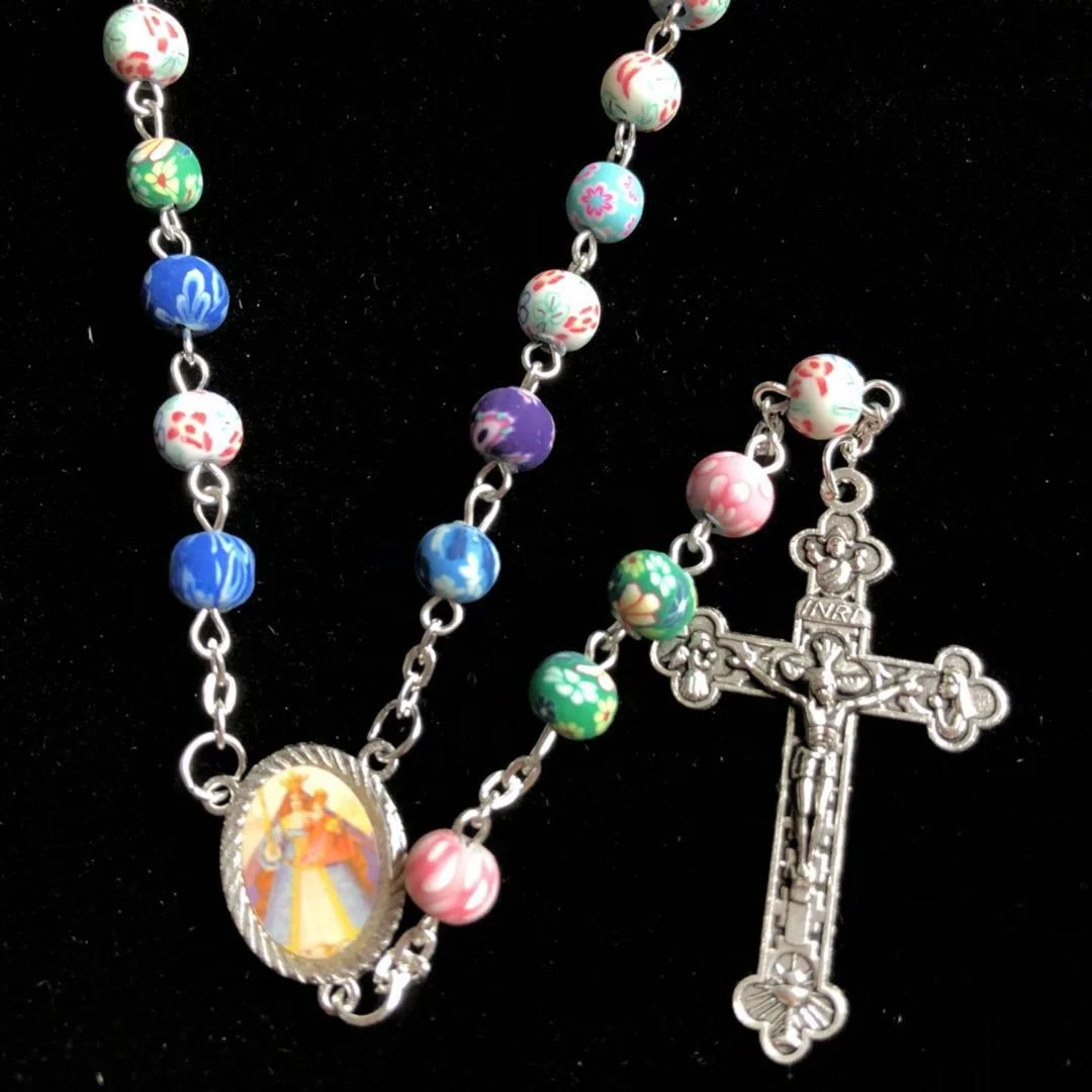 Colored Soft Clay Rosary Beads Religious Necklace Polymer
