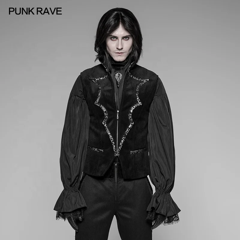 
PUNK RAVE WY-948 Gothic Zipper Up Stand Collar High Grade Velvet Elegant Men Suits Vest 