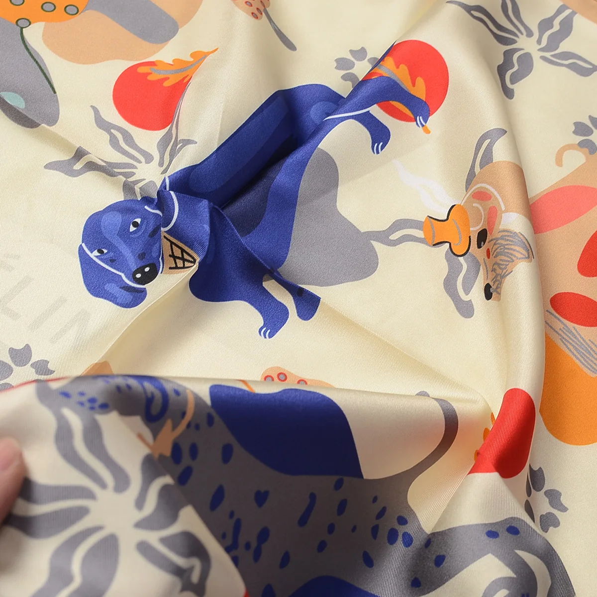 Custom Silk Twill Hand Rolled Edge Hand Screen Print Women Girls Hair Scarf Silk Head Scarf Bandana Silk Square Wrap Neck Scarf