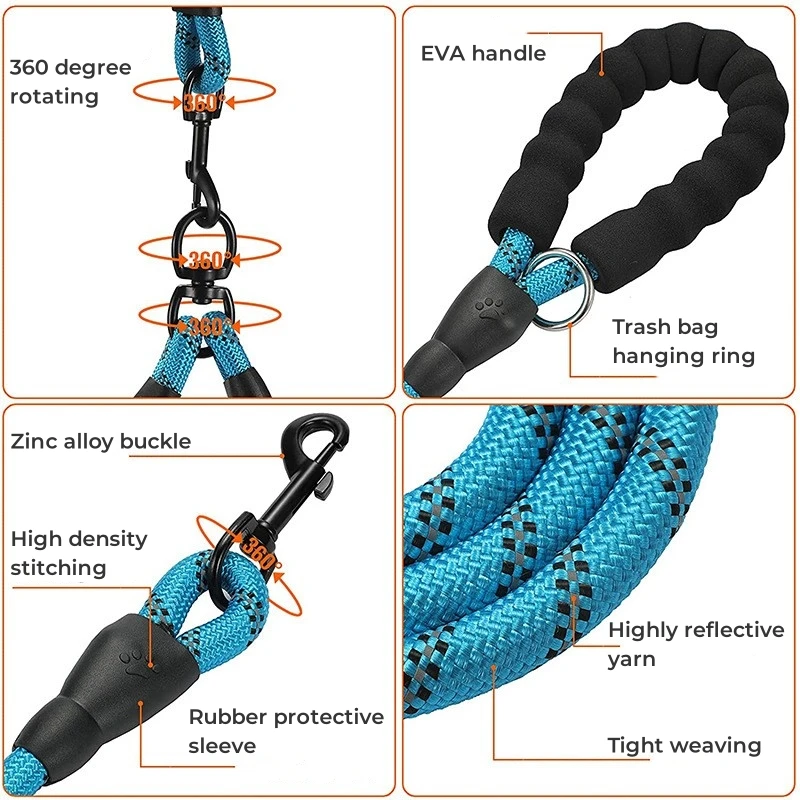 Hot Sale Multi-head Detachable retractable dog leash with Highly Reflective Polyester yarn