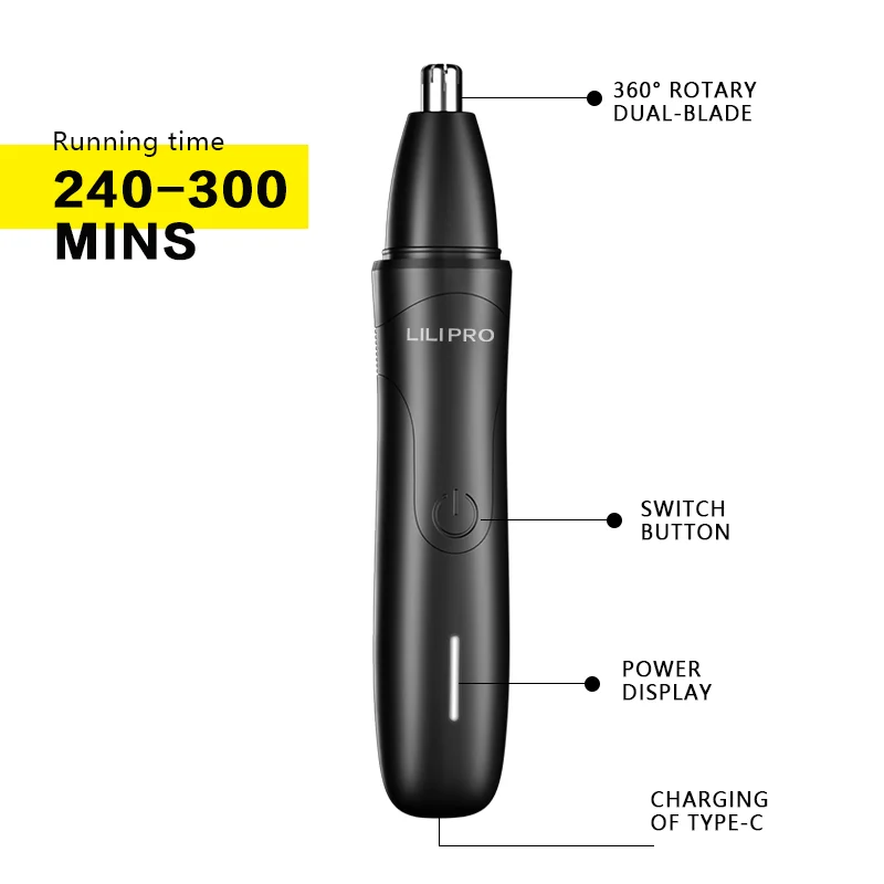 LILIPRO N1-C Electric Nose & Ear Hair Trimmer 9000RPM Stereoscopic Arched Improved Stainless Steel Replaceable Blade