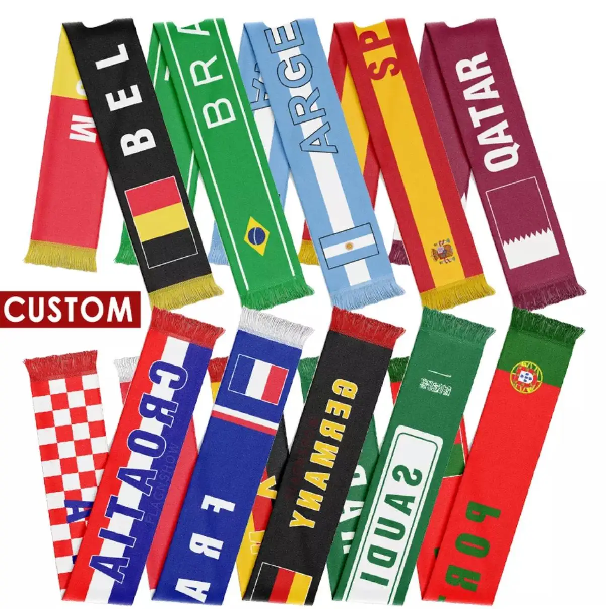 Custom logo Scarves 100% Polyester/Knitted Polyester/Satin/Fleece Embroidery Football Scarf for cup 2011