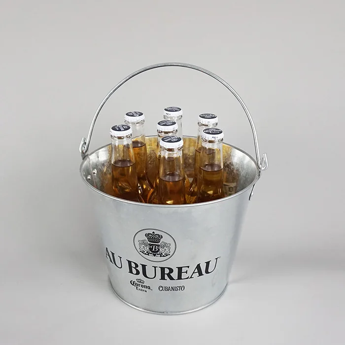 Portable Corona Champagne Ice Cooler Bucket Handle Printed Logo Galvanized Tinplate Material Oval Shape Beer Wine Soft Drinks