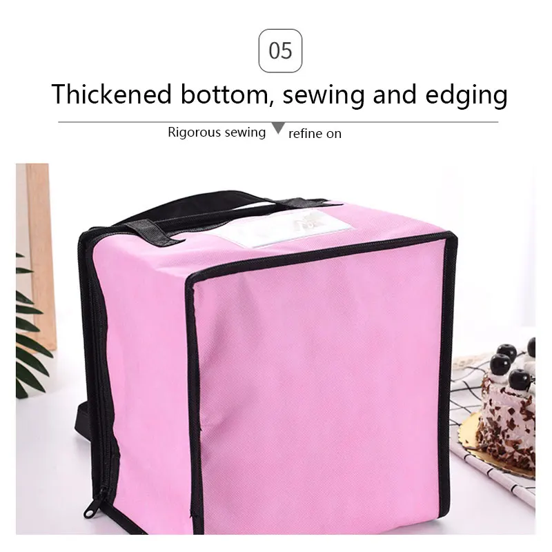 Custom Logo Pink Geometric Square Portable Non Woven Large Insulated Tote Bag Thermal Lunch Cooler Bag