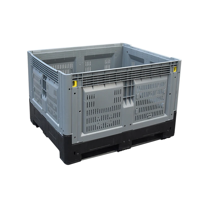 heavy duty large hdpe mesh vented vegetable and fruits storage foldable collapsible fruit plastic pallet bins with lid