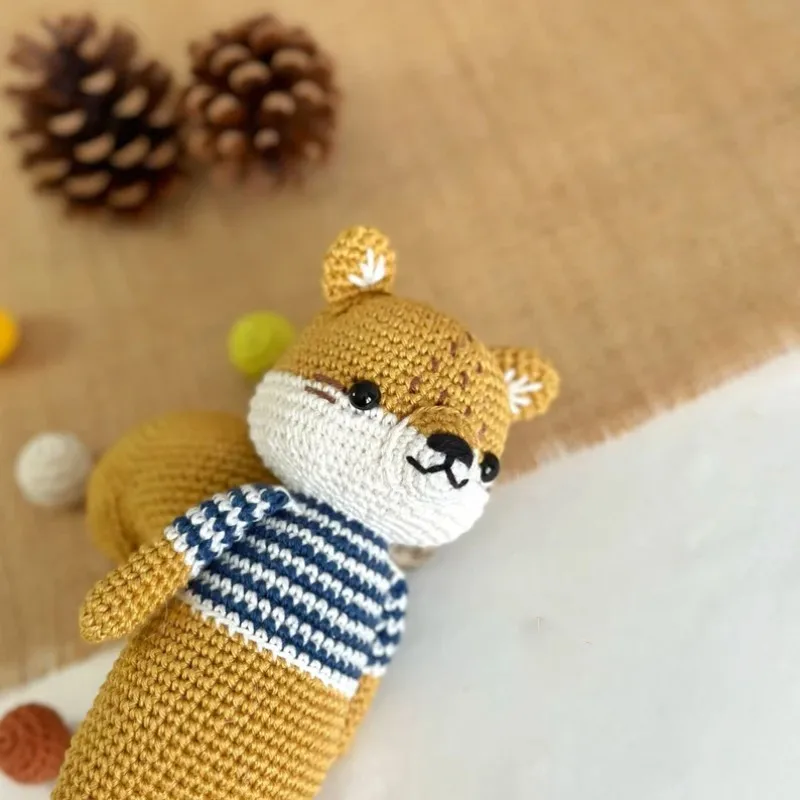 Cute Cartoon 100% Organic Baby Cotton Crochet Toys Amigurumi Custom Squirrel Knitted Stuffed Animal Toys