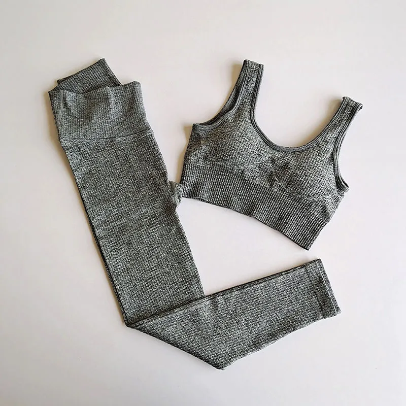 Активный Бесшовные высокая талия двойка леггинсы и топ для фитнеса, бесшовные набор для йоги