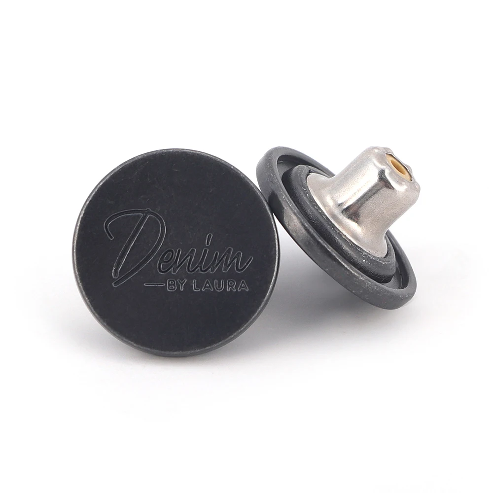 Заводской сертификат GRS, индивидуальный логотип, декоративная металлическая черная кнопка из цинкового сплава для джинсовой одежды