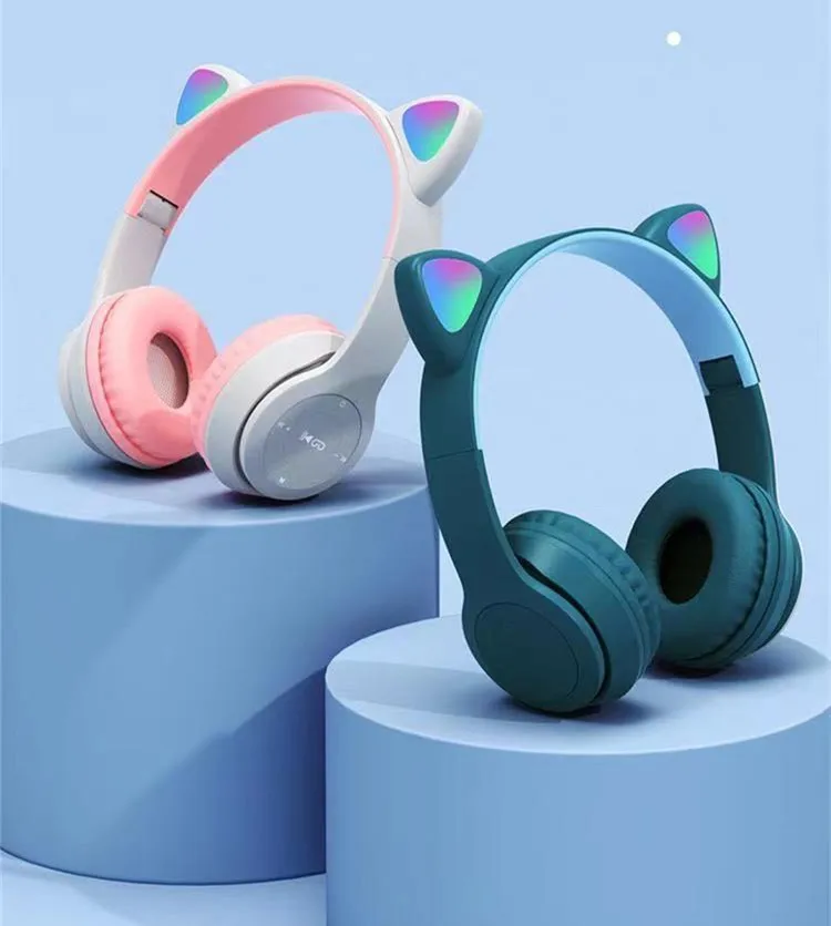 Wholesale Best Price Deep Bass Wireless Fold Earphone Headphones Cat Ear LED Headphone Headset P47M