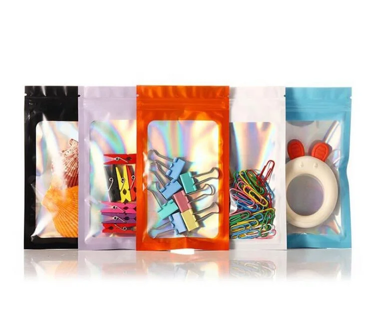 Colorful plastic zip flat bag inside hologram window bag mobile phone case packing bags