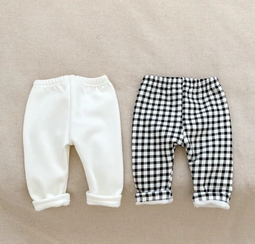 Wholesale Baby Unisex Rib Cotton Knit Legging Tights Fleece Winter Warm Baby Girl White Legging with Patches