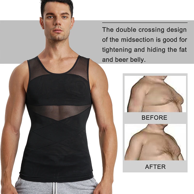 Mens Compression Slim Shirts for Body Shaper Slimming Vest Tight Tummy Underwear Tank Top Shapewear