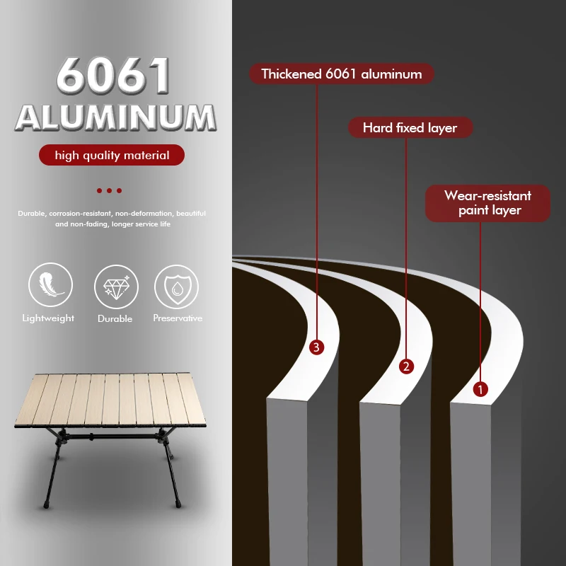 KingGear Outdoor Picnic Adjustable Portable Aluminium Table Folding Camping Egg Roll Table