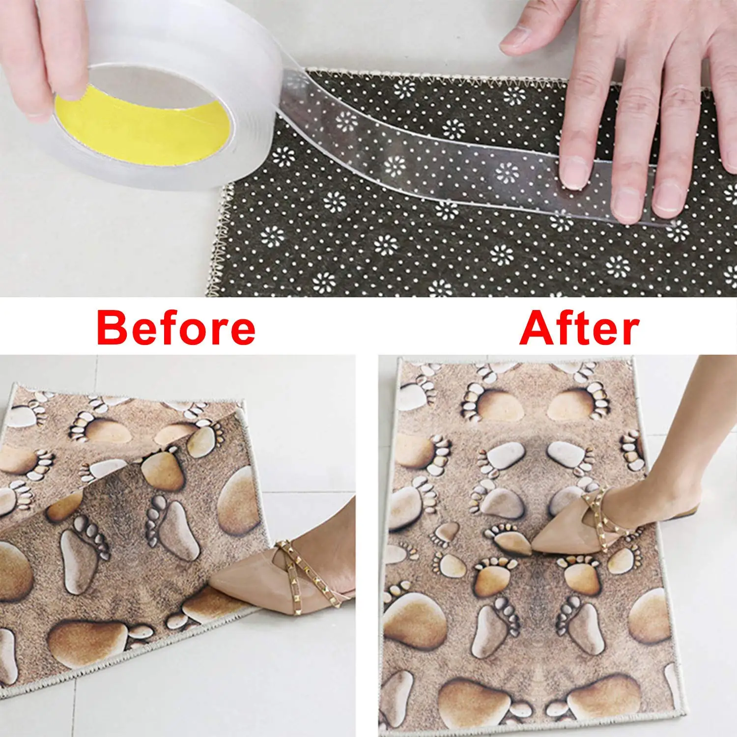 High quality 30mm x 3 meters Transparent Household Gel Grip Sticky Strong Viscosity Strips Removable Double Side Grid Nano Tape