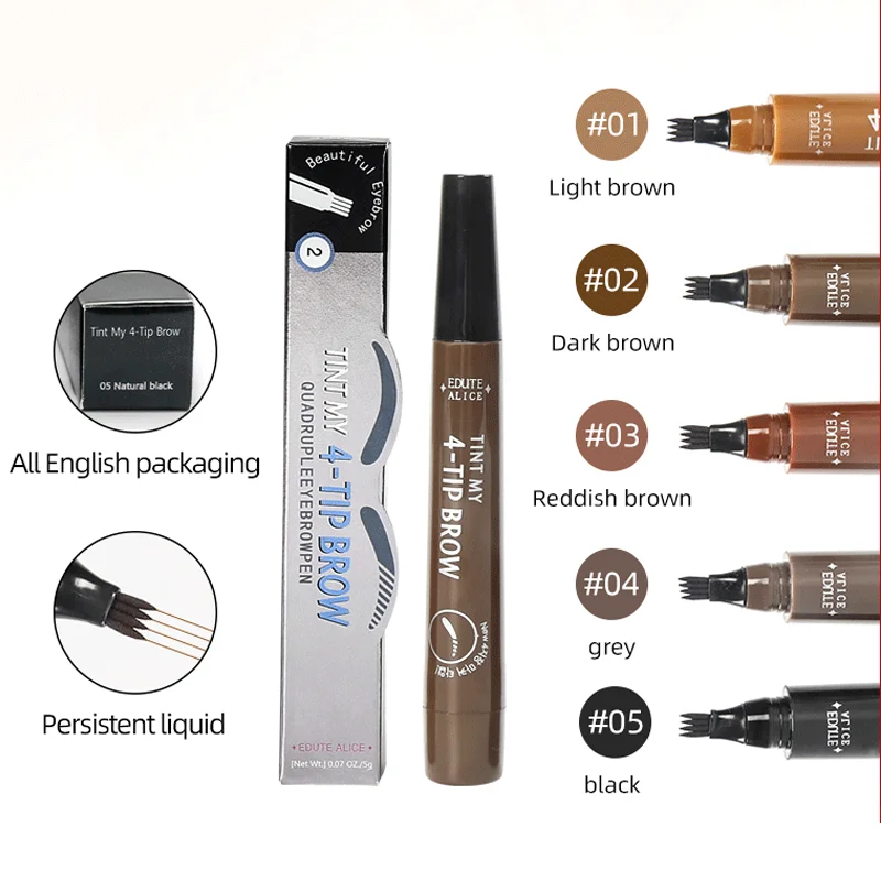 colorful draw line eyebrow pencil, ultra-fine, waterproof, long-lasting, non-removing make-up four-pronged eyebrow pencil