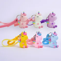 Cute 3d anime figure keychains custom pvc silicone animal rainbow horse shape design girls children pendant keychain for bag