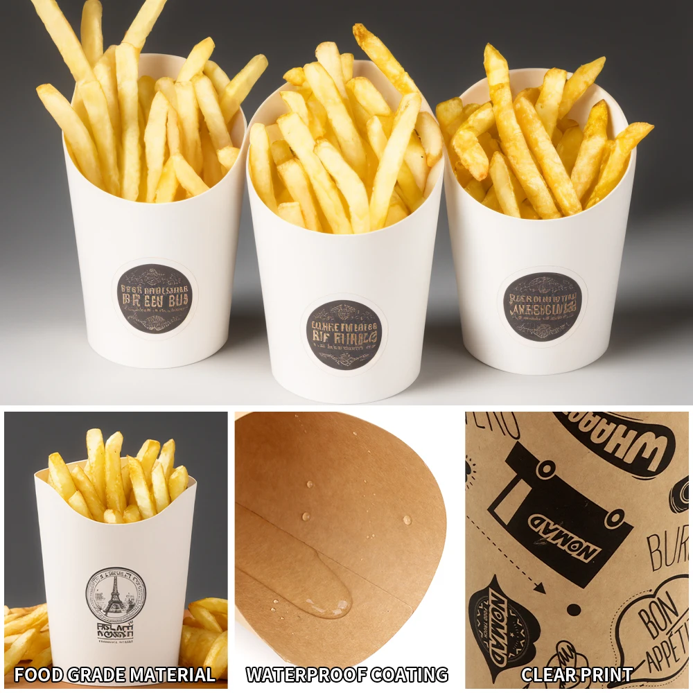 custom printed logo disposable take away packaging french fries holder cardboard ice cream egg waffle paper cup