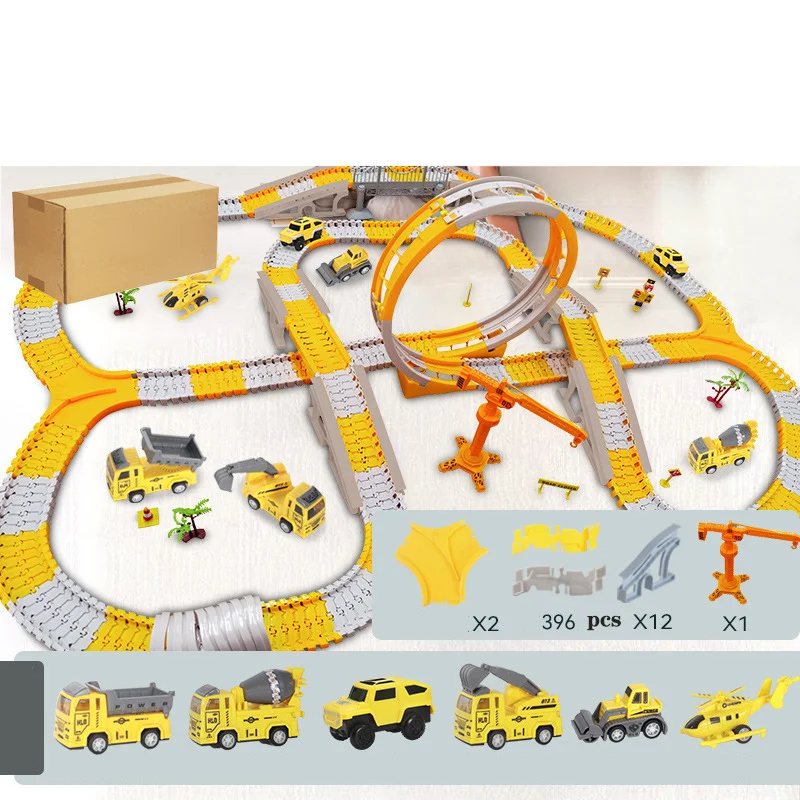 Engineering track small train car DIY toy engineering car Electric Wooden Sensory Original Puzzle Operated Building Train Track