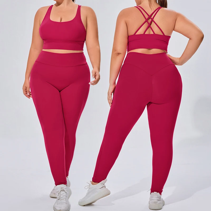 Plus Size S To 3XL Yoga High Waist Leggings Sports Beautiful Back Top Sets Stretchy Compression Fitness Sports Gym Clothing