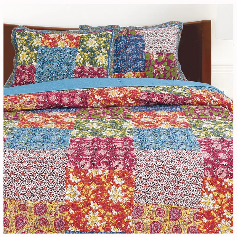 Quilted quilt print washed quilt three piece set American style bed cover King Size Patchwork Bedspread