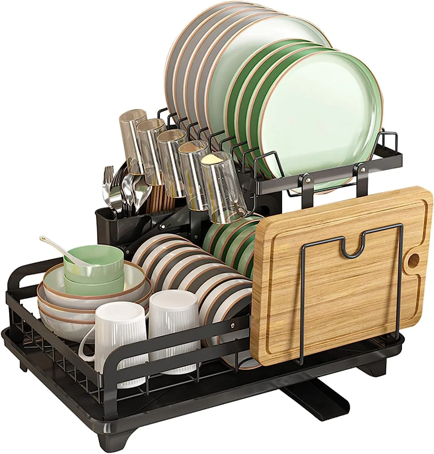 Detachable Stainless Steel 2-Tier Dish Drying Rack Dish Strainers with Drainer Cutting Board Cutlery Holder Dish Drainer Kitchen