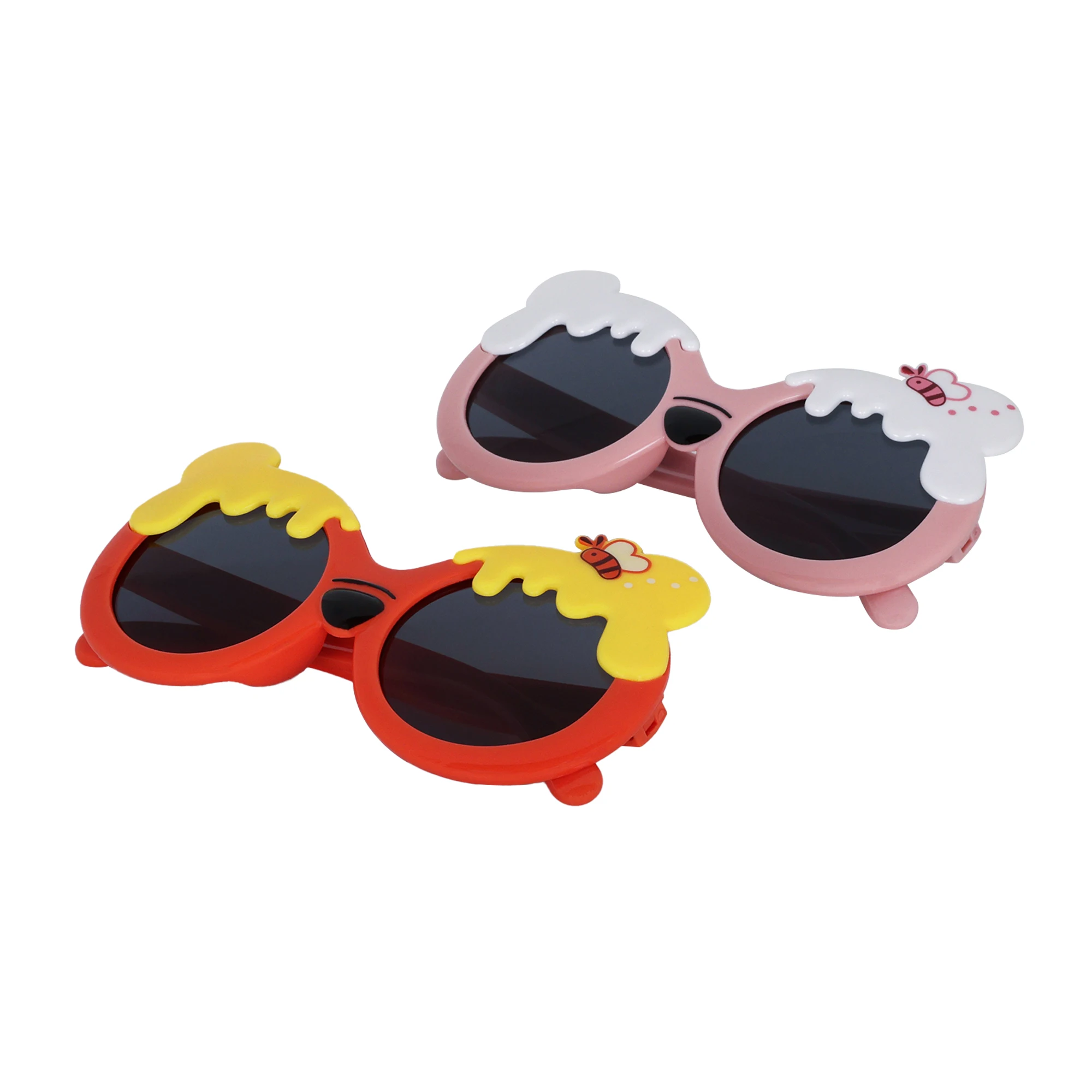 2022 New Design Lovely Bees Decoration Sunglasses Red Pink Frame UV400 Sun Glasses Kids Shades
